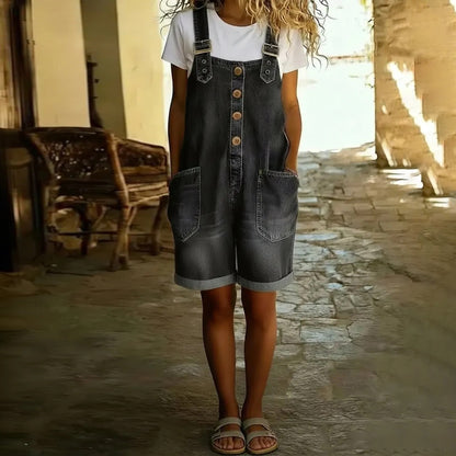 Cardydony Women's Vintage Distressed Washed Shorts Jumpsuit