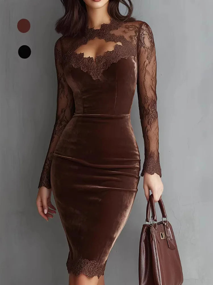 Cardydony Women's Retro Elegance With Lace Trim Embroidered Dress