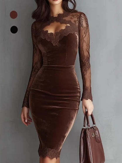 Cardydony Women's Retro Elegance With Lace Trim Embroidered Dress