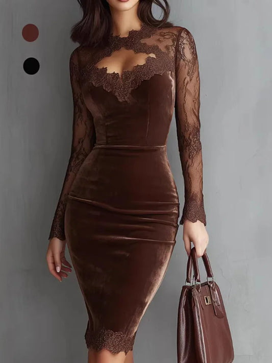Cardydony Women's Retro Elegance With Lace Trim Embroidered Dress