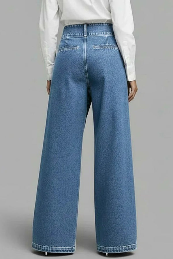 Cardydony Women's  Stylish High-waisted Crossover Placket Pocket Casual Jeans