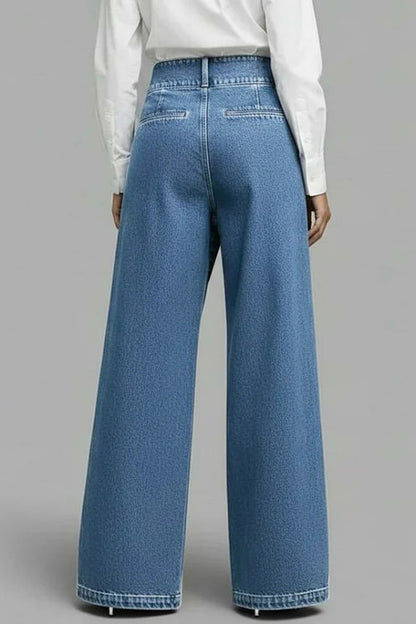 Cardydony Women's  Stylish High-waisted Crossover Placket Pocket Casual Jeans