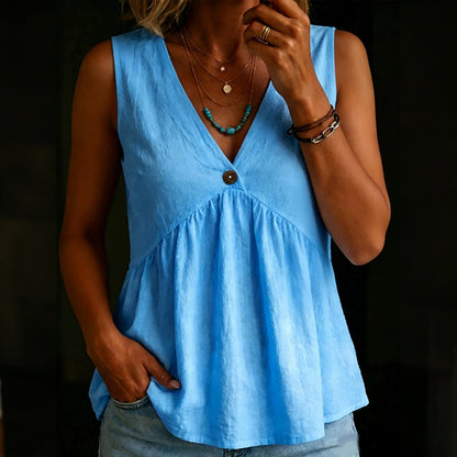 Cardydony Women's Vintage Simple Buttons Cotton Linen Sleeveless Top