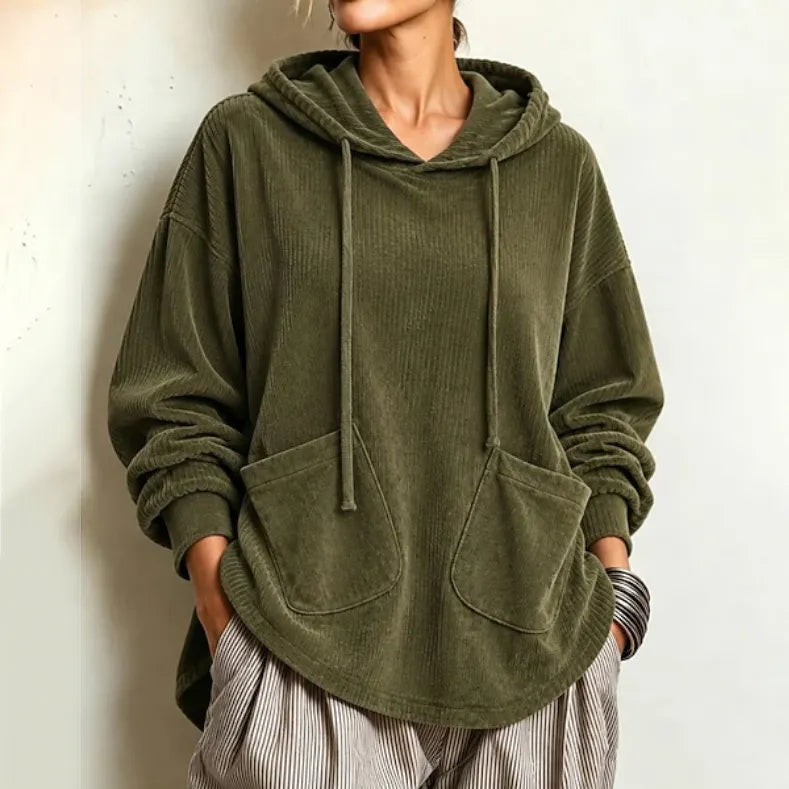 Cardydony Women's Fall Winter Cozy Pocket Corduroy Hooded Top