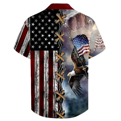 Cardydony Men's Us Flag Patriotic Print Button Up Shirt