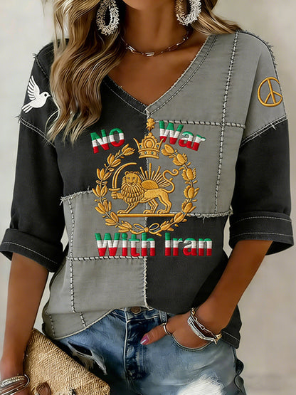 Cardydony No War With Iran And Hope Peace Forever Inspired Art Print V Neck Linen Tops
