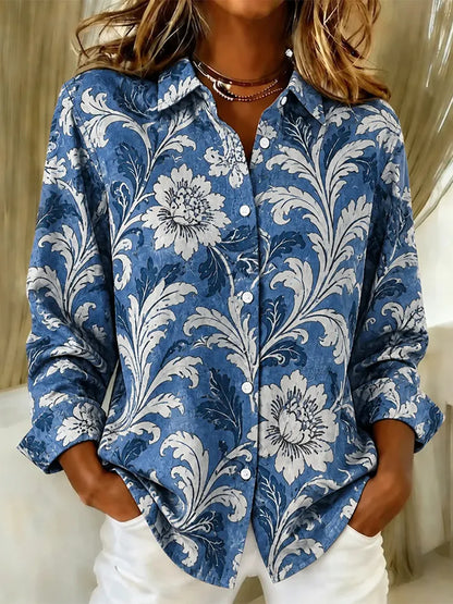 Cardydony Women's Vintage Flowers Print Casual Long Sleeve Shirts