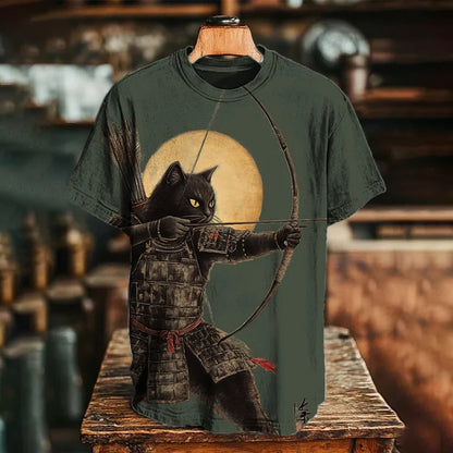 Cardydony Men's Shooting Arrows Black Cat Art Print Casual T-shirt