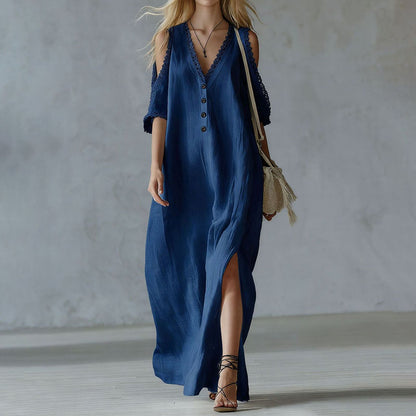 Cardydony Vacation Lace Loose Off-shoulder Maxi Dress
