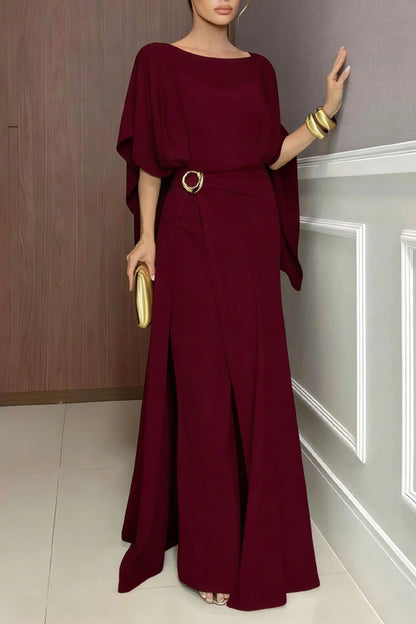 Cardydony Women's Vivian Chiffon Cape Top and  Metal Buckle Wrap Wide-Leg Pants Set
