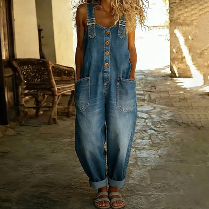 Cardydony Women's Vintage Distressed Washed Jumpsuit