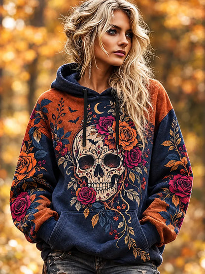 Cardydony Women's Floral Skull Hooded Sweatshirt
