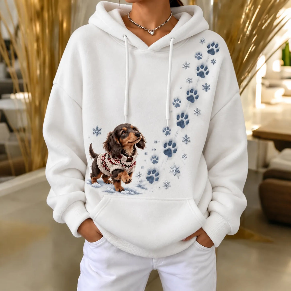 Cardydony Women's Christmas Dog Print Long Sleeve Print Hoodie