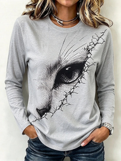 Cardydony Women's Long-sleeve Top With Cat-eye Print