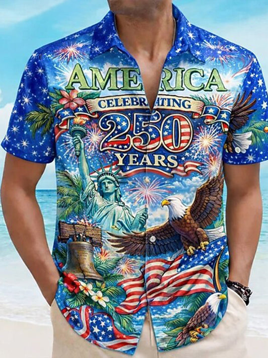 Cardydony Men's America's 250th Anniversary Patriotic Eagle Print Button Up Shirt