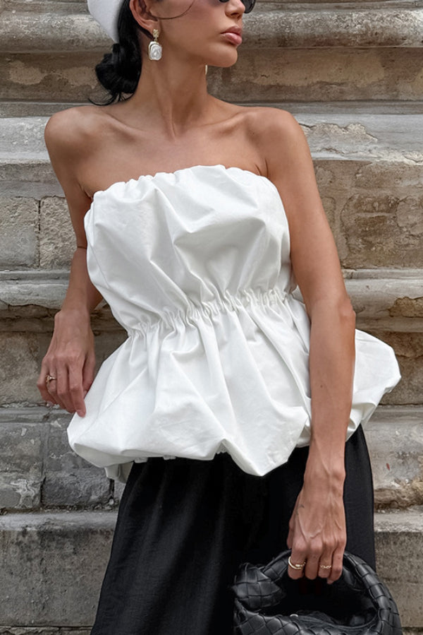 Cardydony Women's Solid Color Sleeveless Off-shoulder Elastic Waist Strapless Top