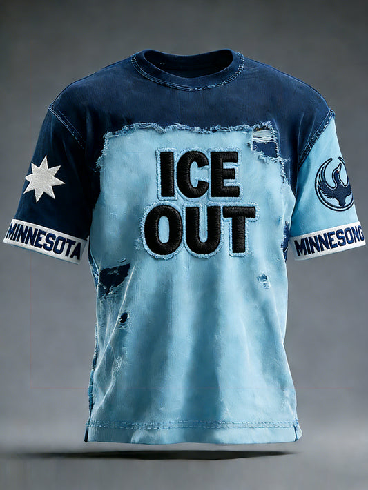 Cardydony Men's Vintage Ice Out Stand With Minnesota Print Distressed T-shirt