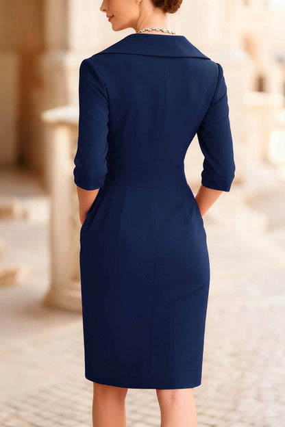 Cardydony Women's Solid Color Elegant Lapel Fitted Waist Slim Professional Mini Dress