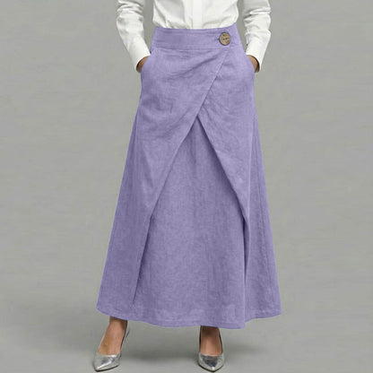 Cardydony Women's Casual Retro Slanted Button Cotton And Linen Skirt