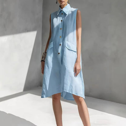 Cardydony Casual Loose-fit Linen Sleeveless Shirt Dress