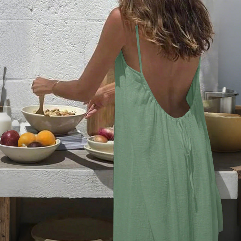 Cardydony Women's Solid Color Backless Cami Dress