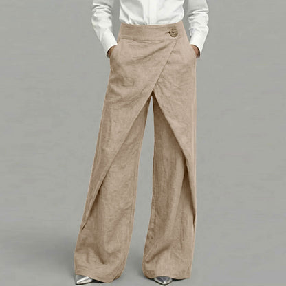 Cardydony Women's Casual Retro Slanted Button Cotton And Linen Pants