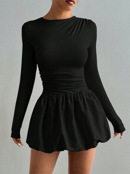 Cardydony Women's Black Long Sleeve Mini Dress with Bubble Skirt – Women's Cocktail Outfit