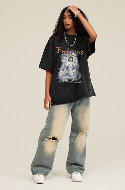 Cardydony Women's Embrace Angel Graphic Tee – Oversized Streetwear for Women