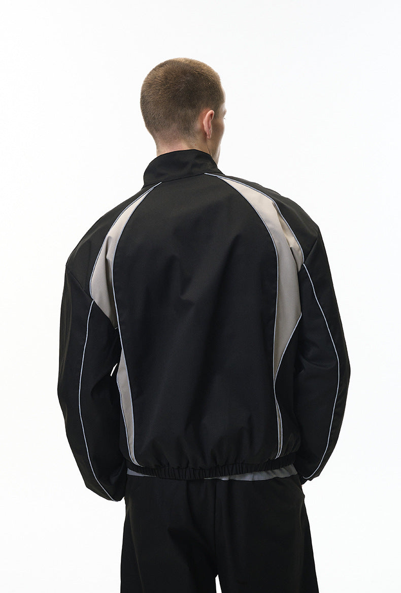 Cardydony Women's Tracksuit Racing Jacket Lines Zip Pockets Stand Collar — Womens Wide Leg Pants