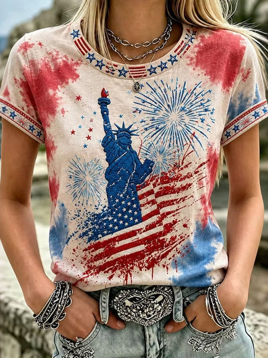 Cardydony Women's Anniversary Independence Day Flag Printed Casual Tops