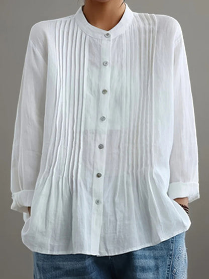 Cardydony Casual Buttoned Solid Color Long Sleeve Stand Collar Shirt