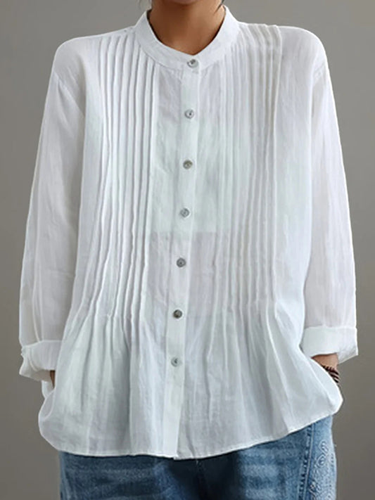 Cardydony Casual Buttoned Solid Color Long Sleeve Stand Collar Shirt