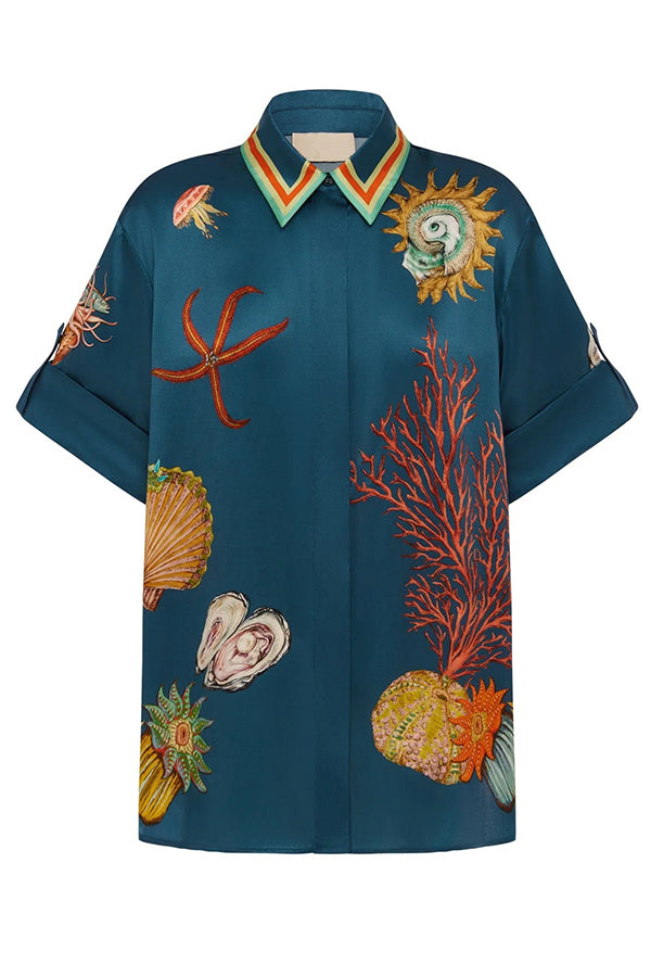Cardydony Women's Linen Blend Unique Print Lapel Short Sleeve Shirt and Elastic Waist Loose Pocket Wide Leg Pants Set