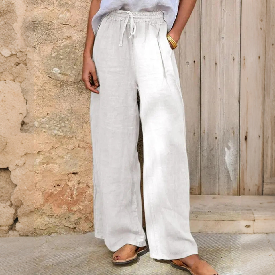 Cardydony Casual Loose Drawstring Solid Color Linen Pants