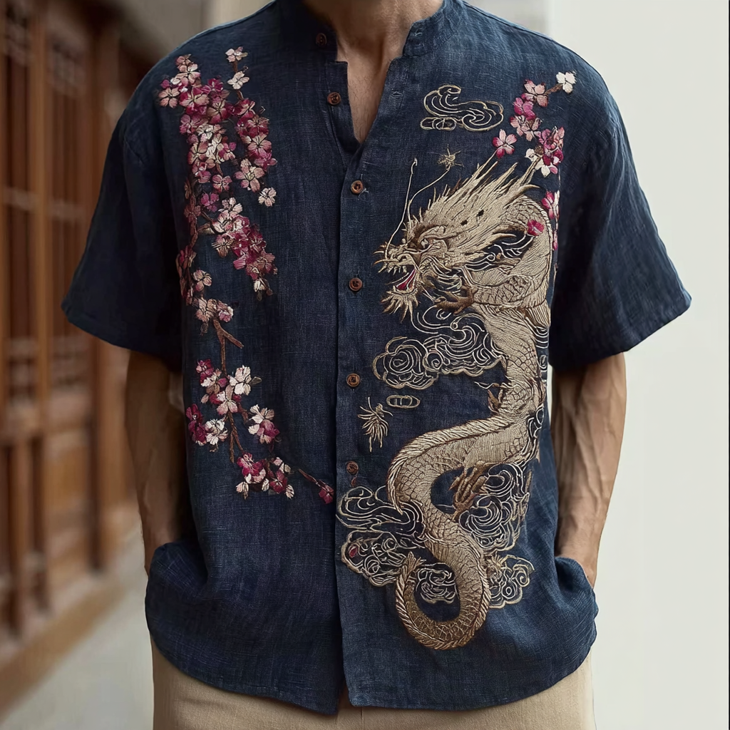 Cardydony Japanese Art Retro Leisure Short Sleeve Linen Shirt
