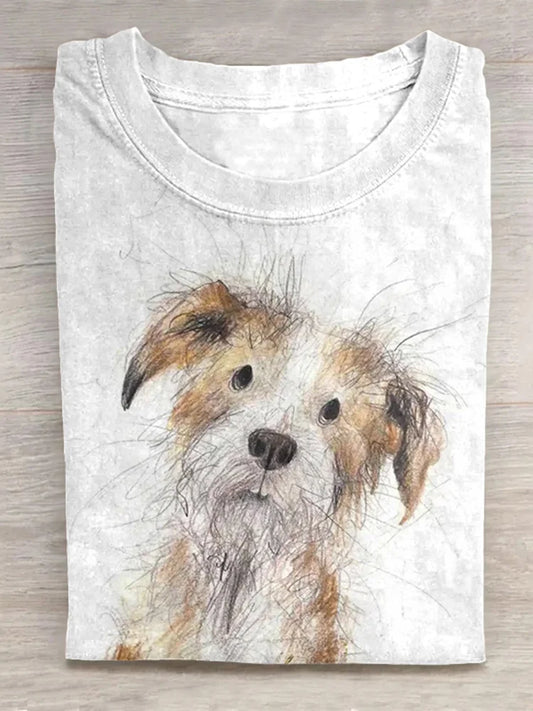 Cardydony Cute Dog Art Scrawled Puppy Print Casual Short Sleeve T-Shirt