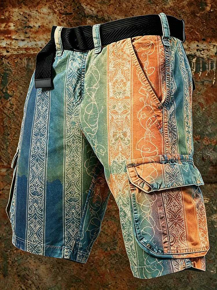 Cardydony Retro Tie-dye Striped Print Outdoor Shorts