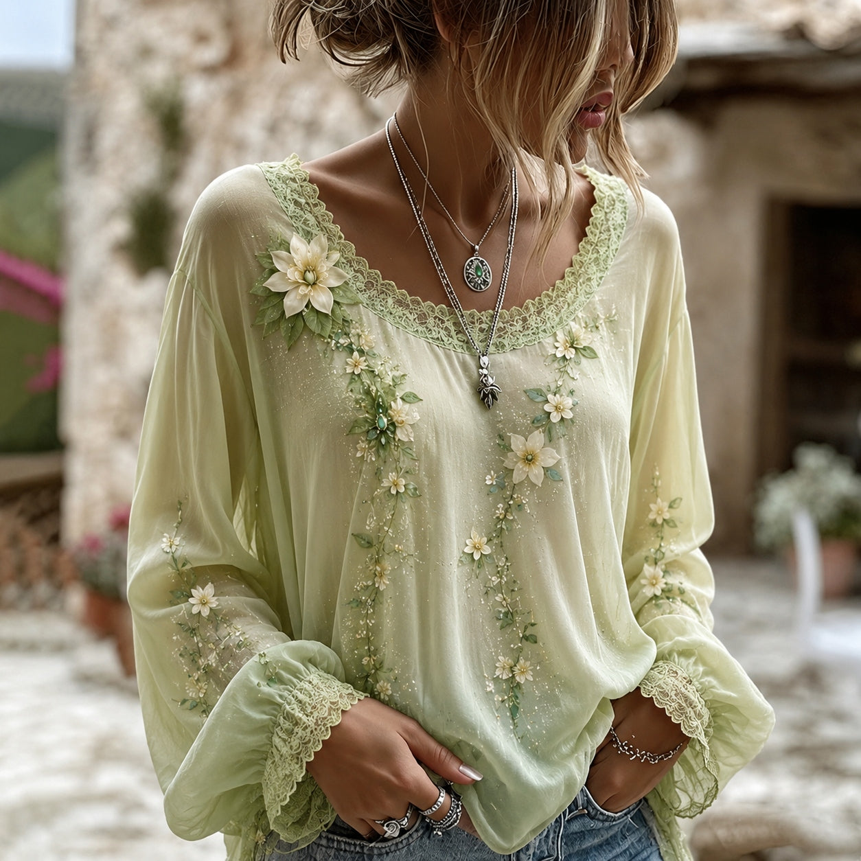 Cardydony Vintage Floral Art Embroidery Casual Linen Cotton Shirt
