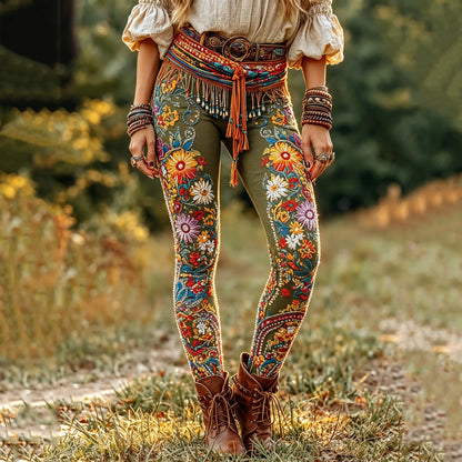 Cardydony Women's Retro Boho Floral Art Pattern Comfy Leggings