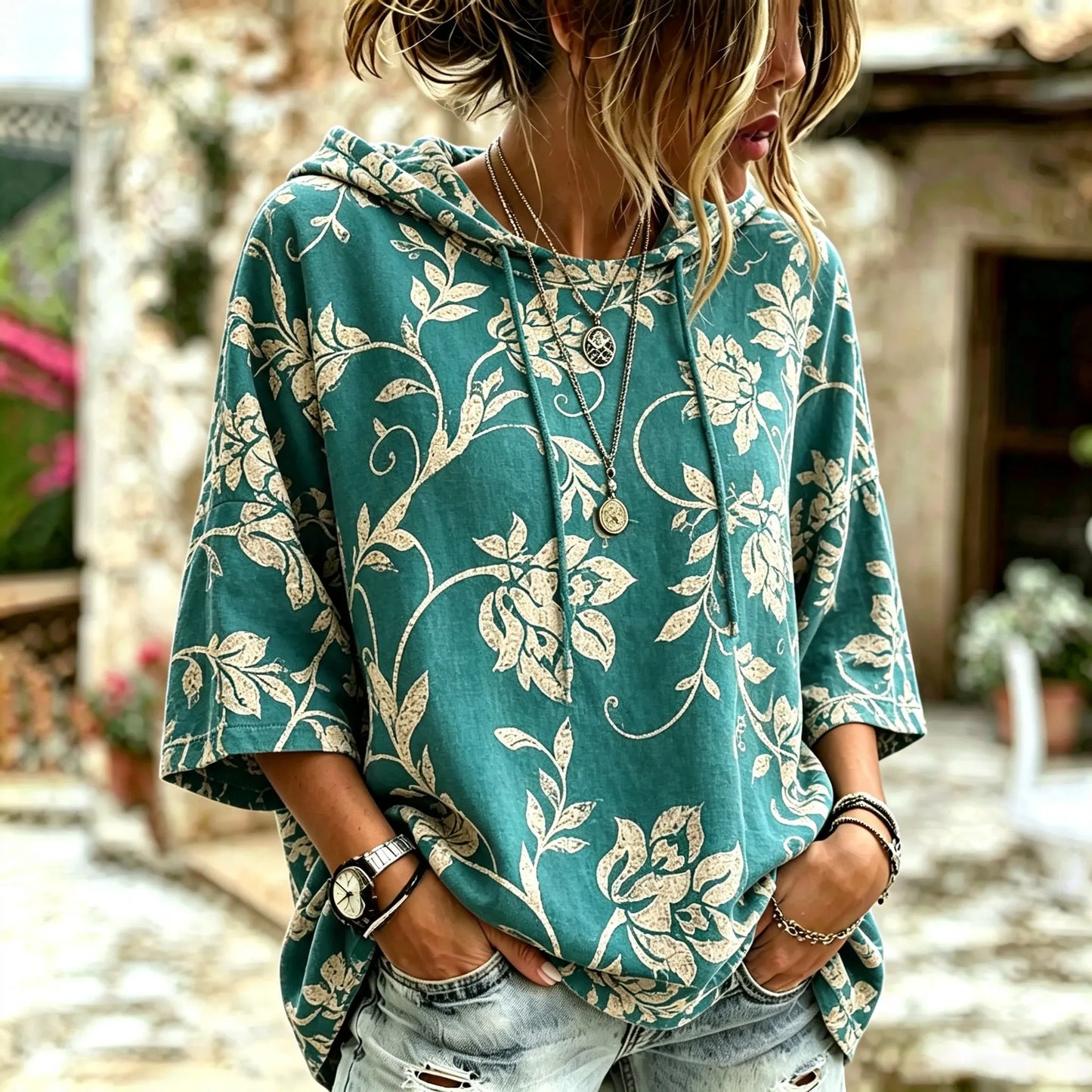 Cardydony Women's Floral Print Hooded Sweatshirt
