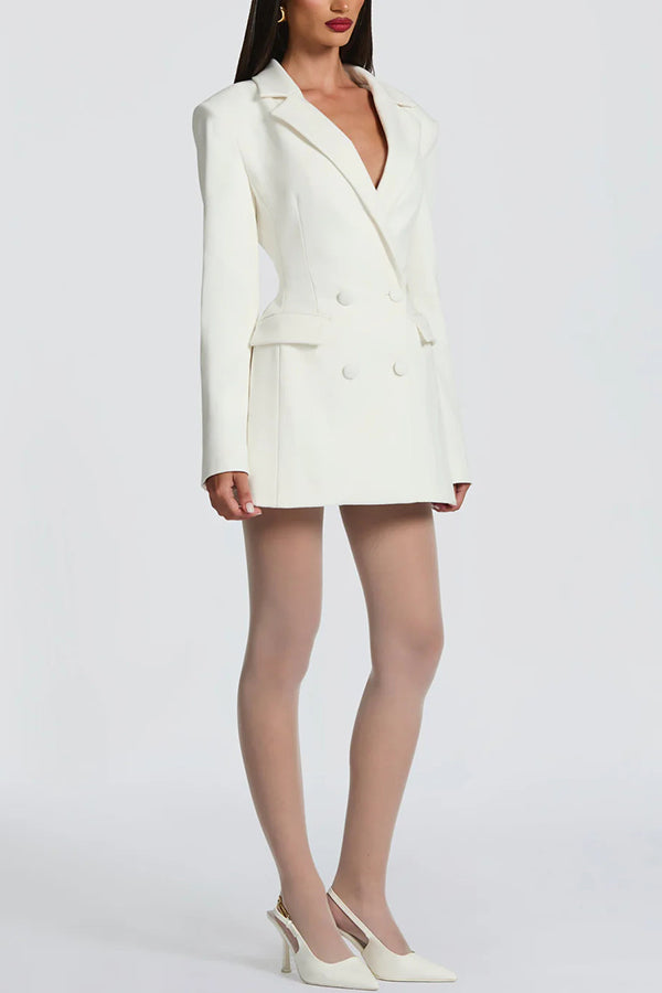 Cardydony Women's Elvira Double-breasted Long Sleeve Adjustable Back Belt Lapel Blazer Mini Dress