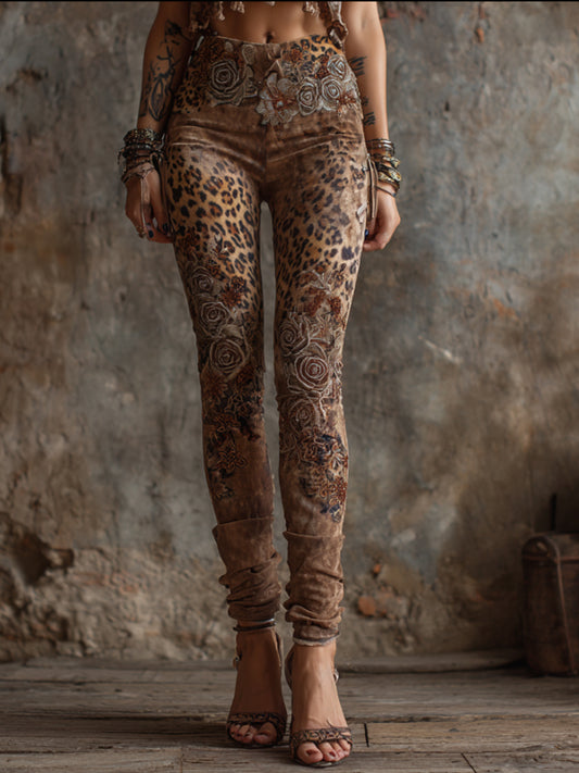 Cardydony Women's Animal Print And Wild Rose Art Casual Slimming Leggings