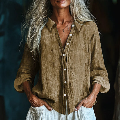 Cardydony Vintage Elegant Art Linen Ruffle Shirt