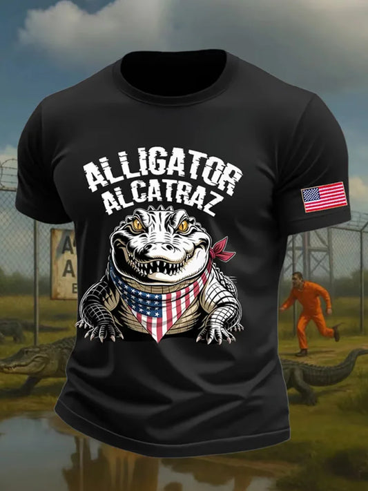 Cardydony Men's Retro Alligator Alcatraz Funny Florida Everglades Dark Humor Short Sleeve Tee