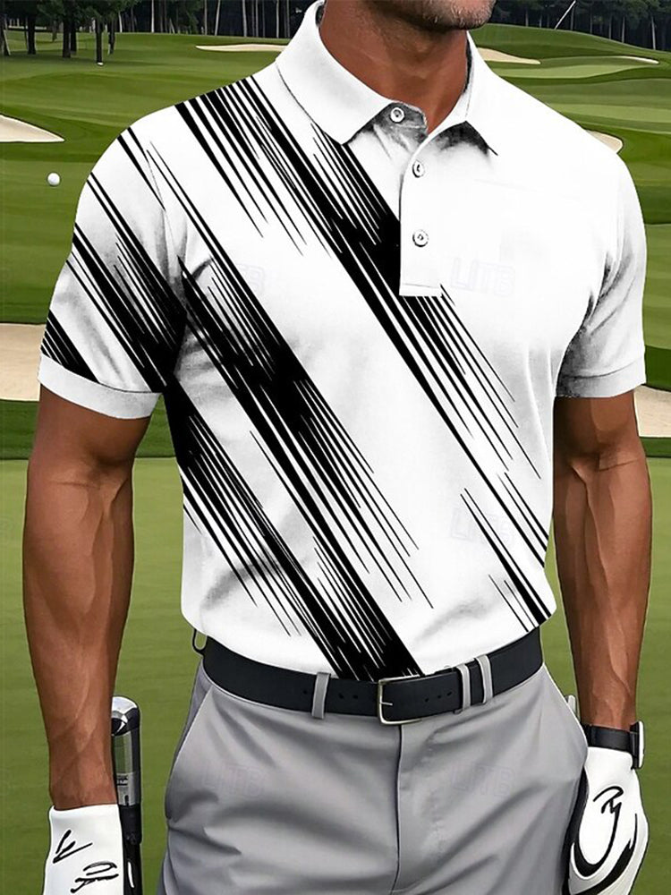 Cardydony Men's Line Pattern Golf Sports Polo Shirt