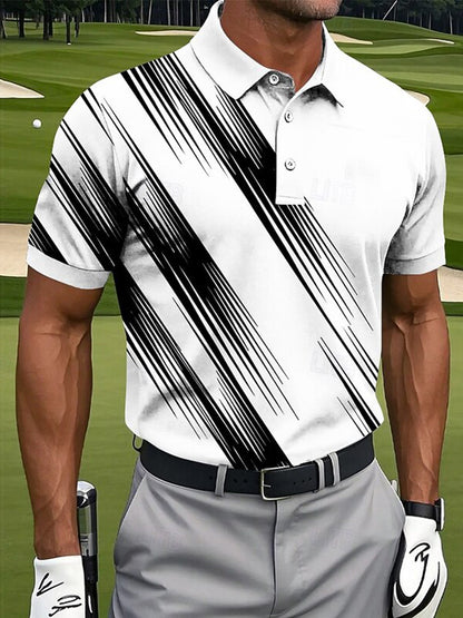 Cardydony Men's Line Pattern Golf Sports Polo Shirt
