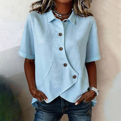 Cardydony Women's Solid Color Short Sleeve Irregular Shirt