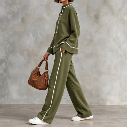 Cardydony Elegance Half-zip Pullover And Wide-leg Pants Set