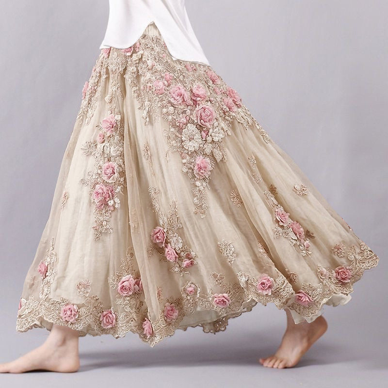 Cardydony Women's Boho Floral Art Pattern Long Skirt