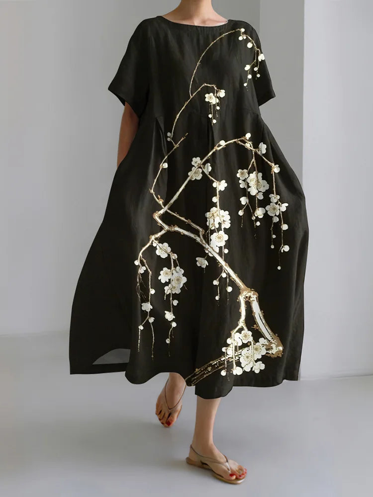 Cardydony Women's Japanese Art Painting Print Midi Dress